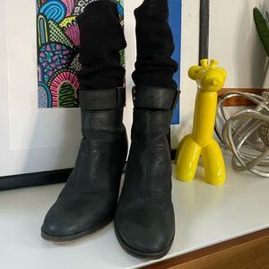 Stylish LD Tuttle Black Leather Ankle Boots with Built in Mid Calf Sock